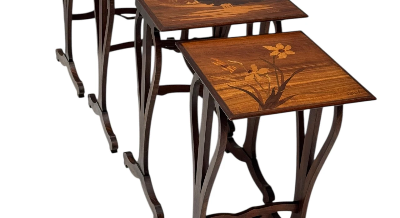 Art Nouveau Set of Four Nesting Tables by Emile Galle Nancy France, 1900s